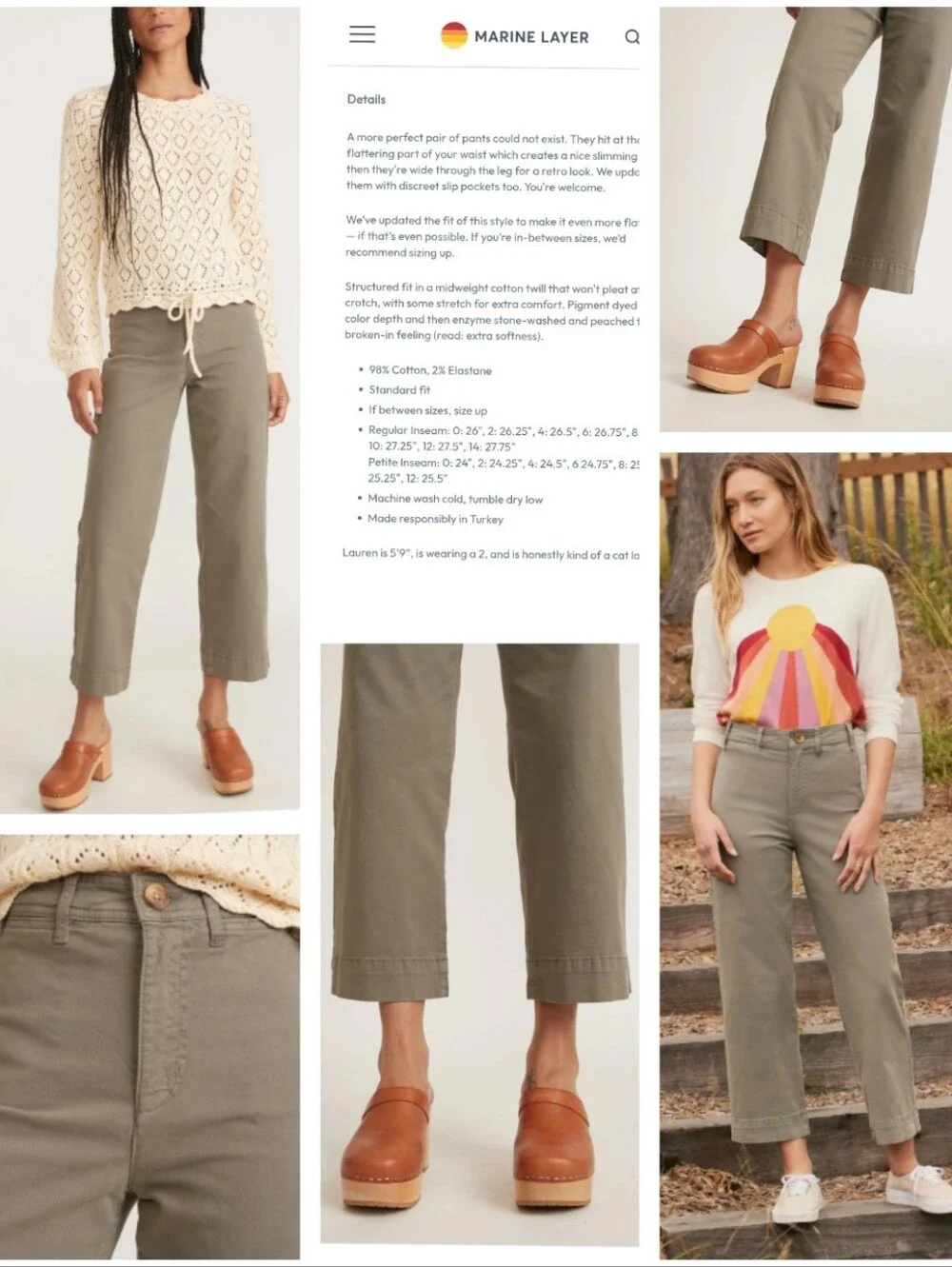 Marine Layer Briget Cropped Straight Pant Utility Jeans Olive Green